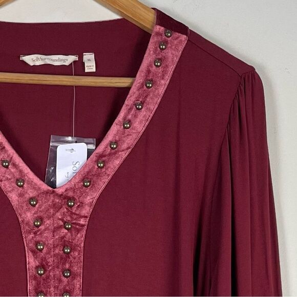 Soft Surroundings Adornment Velvet Trim Tunic Top‎ XL NEW Studded Jersey Knit - Picture 7 of 12